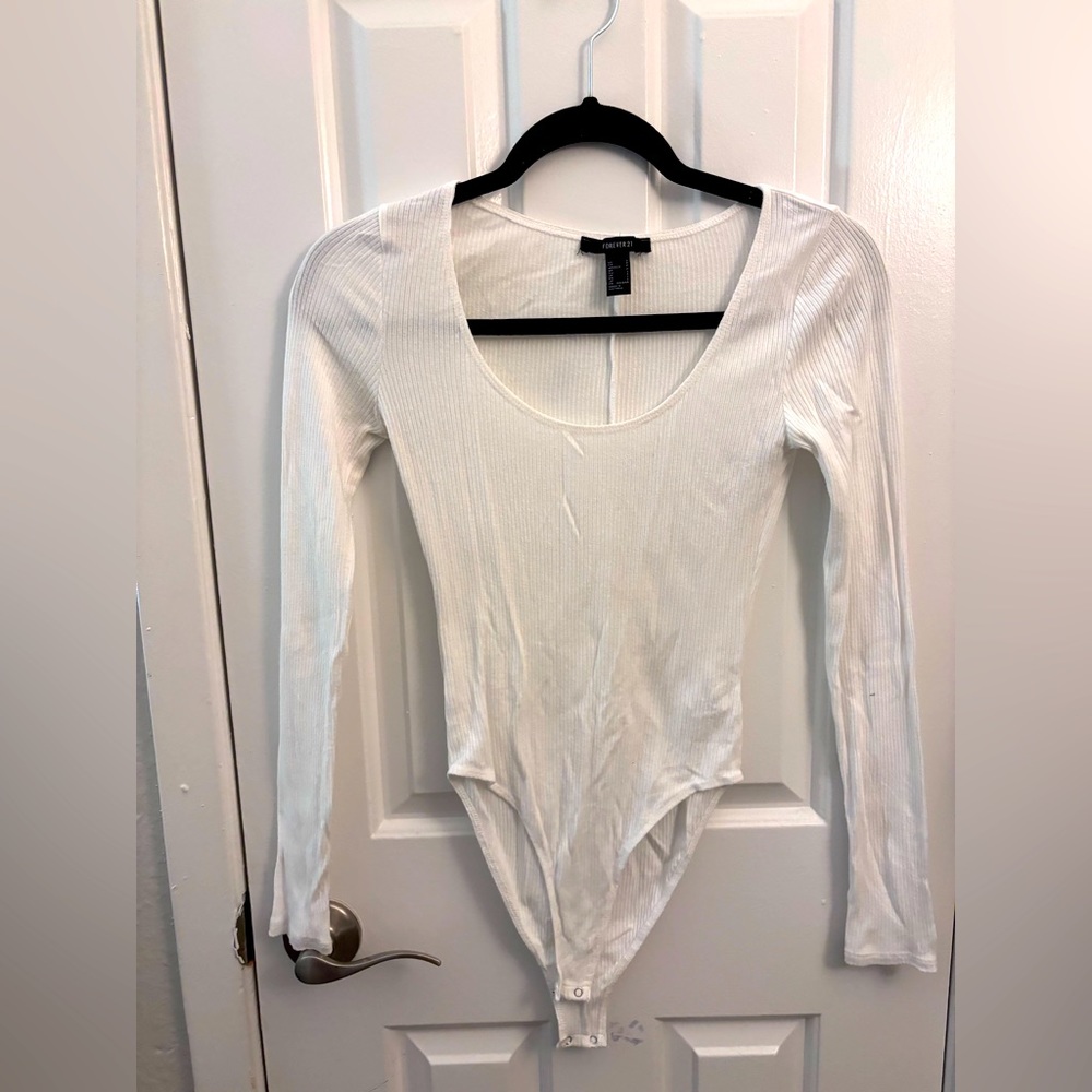 White Forever 21 Long Sleeve Bodysuit